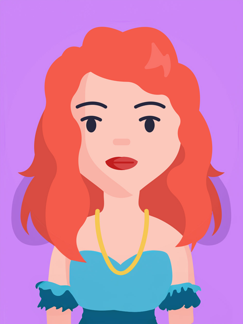Frau mit rotem Haar und goldener Halskette als Comic